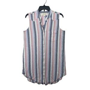 Cloth & Stone Anthropology Linen Blend Striped Sleeveless Shirtdress Size Medium